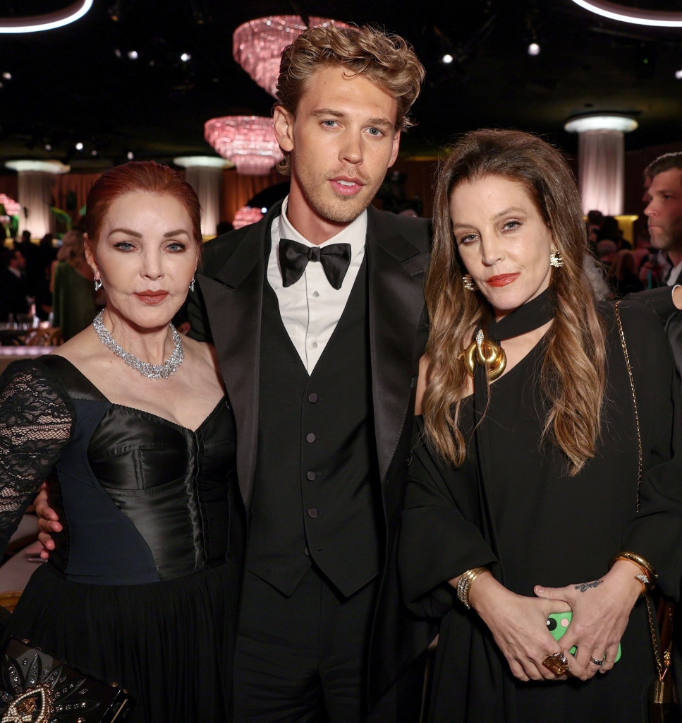 Austin Butler with Lisa Marie Presley and Priscilla Presley