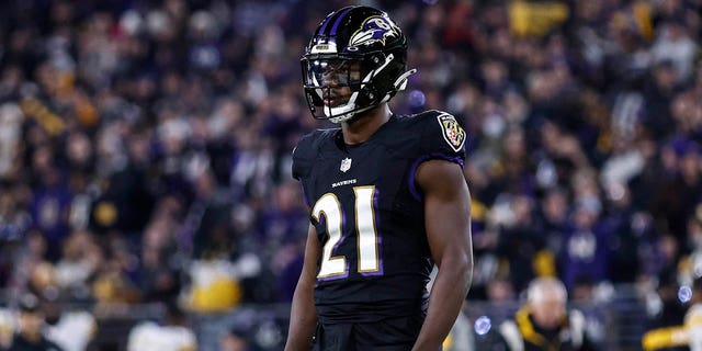 Brandon Stephens of the Baltimore Ravens looks on during a game against the Pittsburgh Steelers on Jan. 1, 2023, in Baltimore.