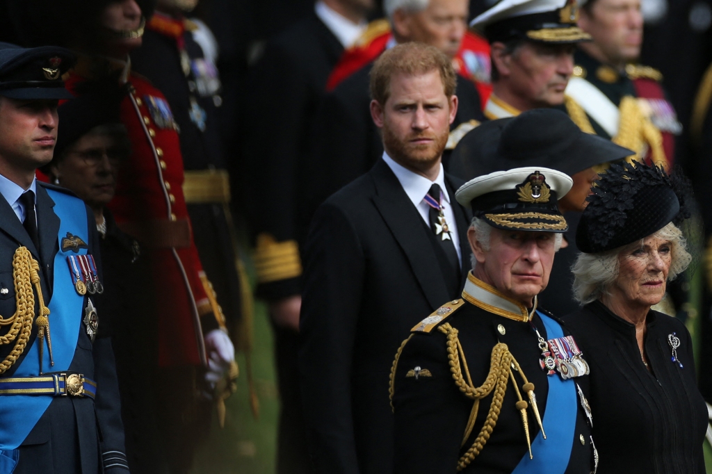 King Charles III, Camilla, Queen Consort, Prince William, Prince of Wales and Prince Harry, Duke of Sussex in 2022. 