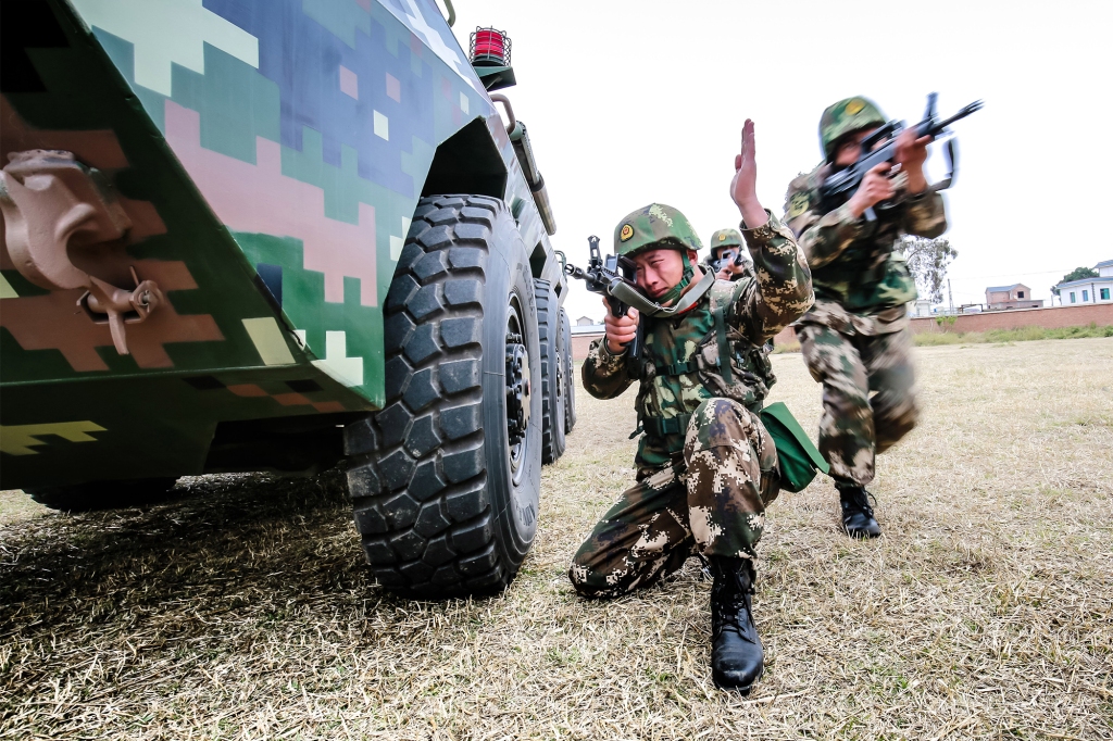 Chinese military participate in a drill in Yunnan Province.