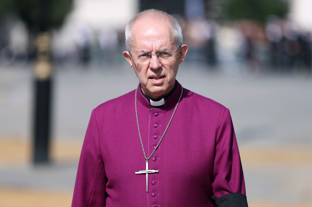 The Archbishop of Canterbury Justin Welby walks in Westminster on Sept. 14, 2022. 