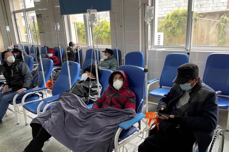 Patients receive IV drip treatment at a hospital amid the coronavirus disease in a Chinese village.