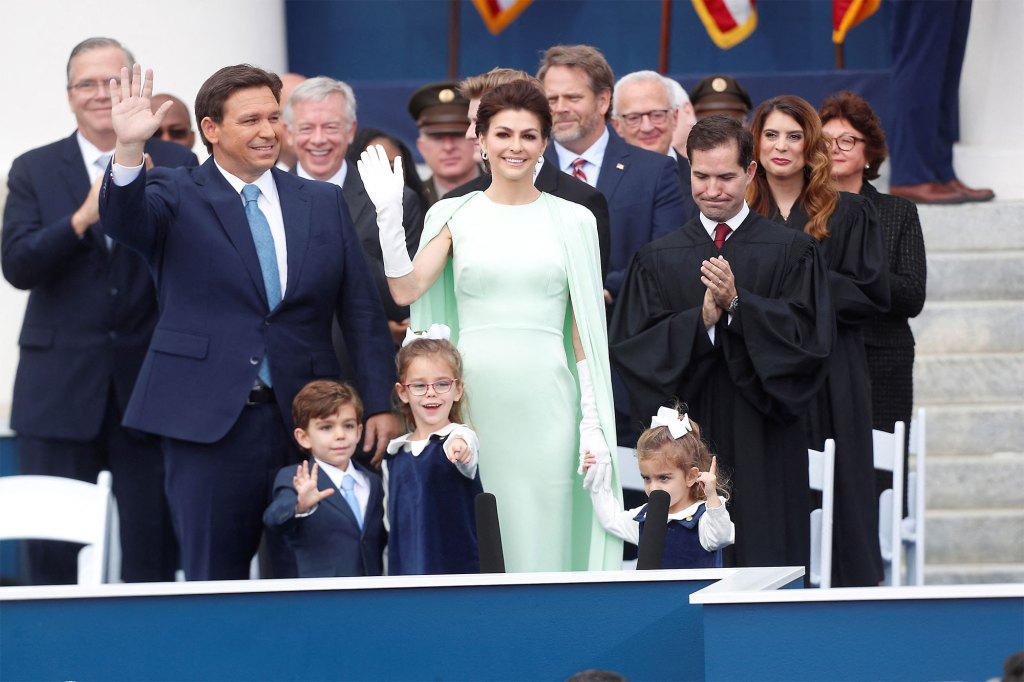 Florida's Governor Ron DeSantis, his wife, first lady Casey and their children Mason, Madison and Mamie are recognized before he takes the oath of office at his second term inauguration in Tallahassee, Florida.