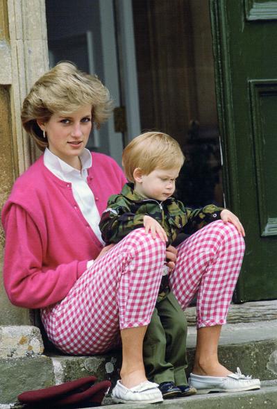 Princess Diana Sitting Outside Highgrove With Her Son Harry Who Is In Uniform As A Soldier