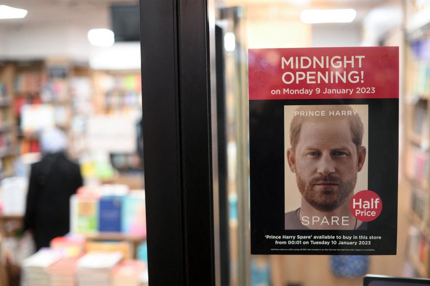 A poster advertising the forthcoming publication of the book 'Spare' by Britain's Prince Harry,