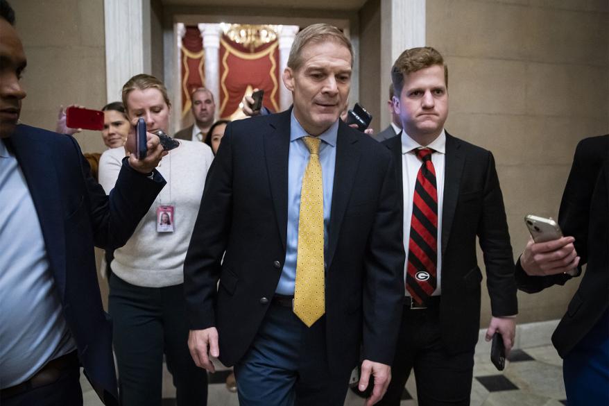 Representative Jim Jordan speaks to members of the media following the third vote on the first session of the 118th Congress in the House Chamber in Washington, D.C. on Jan. 3, 2023.