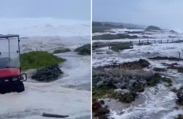 California golfers flee ’45-foot waves’ crashing onto Pebble Beach course in wild video