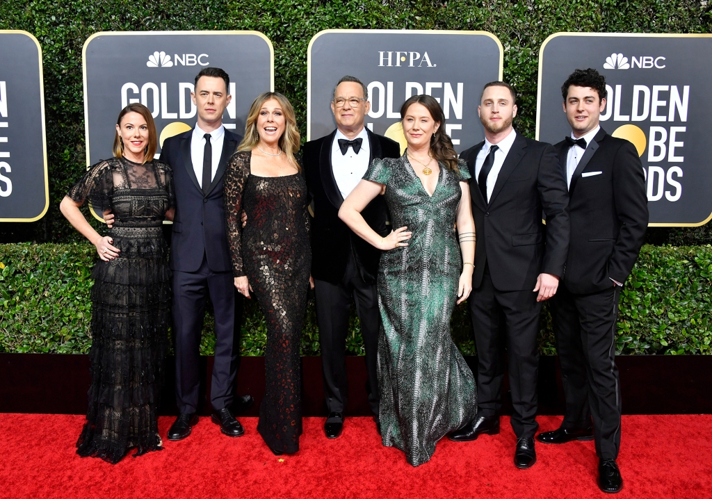 The Hanks family includes Colin (second from left) and Elizabeth (in green), Tom's children from his first wife.