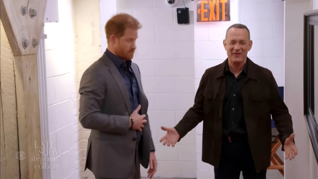 Tom Hanks and Prince Harry together in their "Late Show" skit.