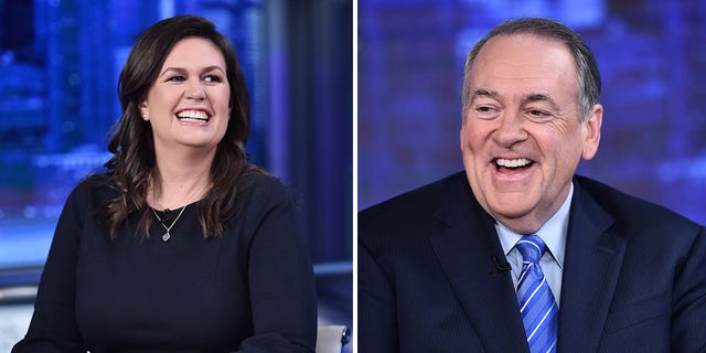 Arkansas Gov. Sarah Huckabee Sanders and her father, former Arkansas Gov. Mike Huckabee