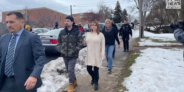 Loved ones of the Idaho murder victims exit the front of the court house on January 5, 2023.