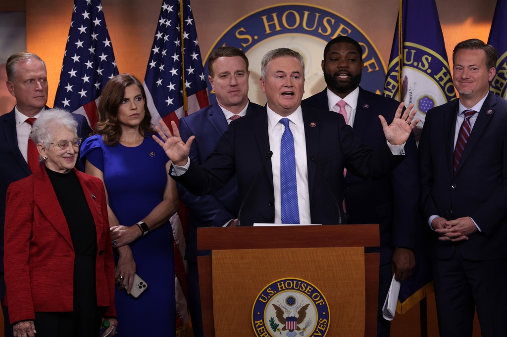 House Oversight Committee Chairman James Comer (R-Ky.) addresses the media