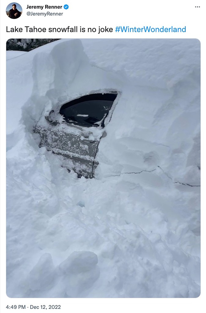 Renner recently posted about the dramatic snow fall in Washoe County where he has a home.
