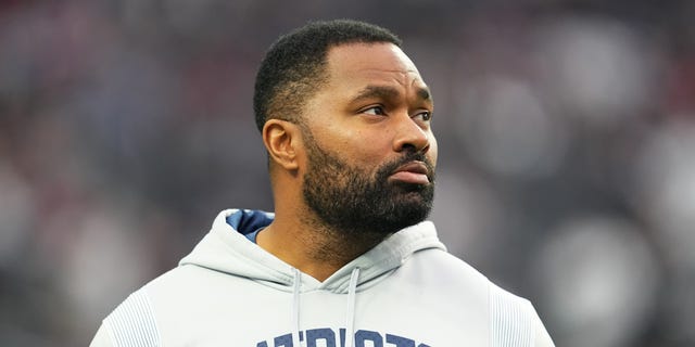 Linebackers coach Jerod Mayo of the New England Patriots during warmups before a game against the Las Vegas Raiders at Allegiant Stadium Dec. 18, 2022, in Las Vegas.