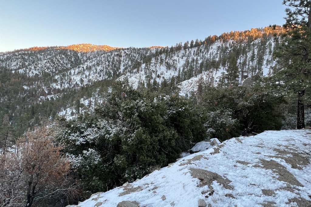 A view of the rocky snow-swept area in Angeles National Forest where British actor Julian Sands has been missing after going hiking.