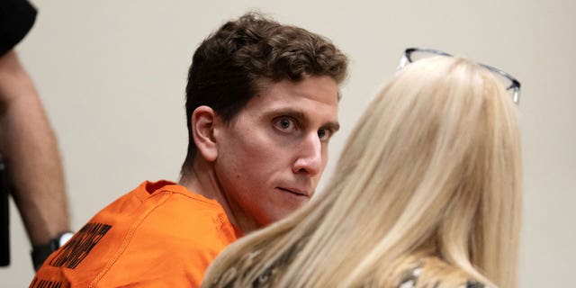 Bryan Kohberger, left, who is accused of killing four University of Idaho students in November 2022, looks toward his attorney, public defender Anne Taylor, right, during a hearing in Latah County District Court, Thursday, Jan. 5, 2023, in Moscow, Idaho. 