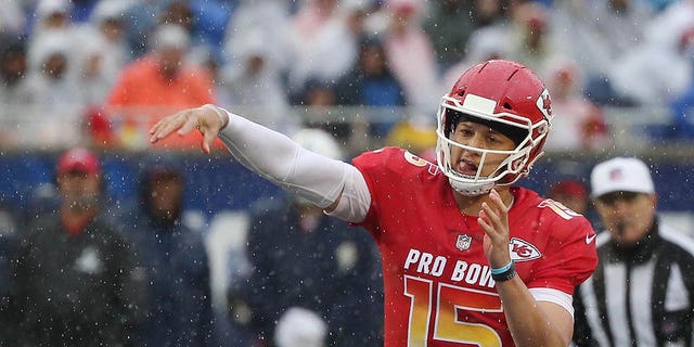 AFC quarterback Patrick Mahomes throws during the NFL Pro Bowl at Camping World Stadium in Orlando on Sunday, January 27, 2019. 