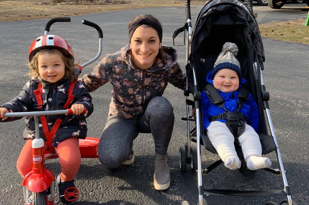 Lindsay Clancy with two of her children in strollers