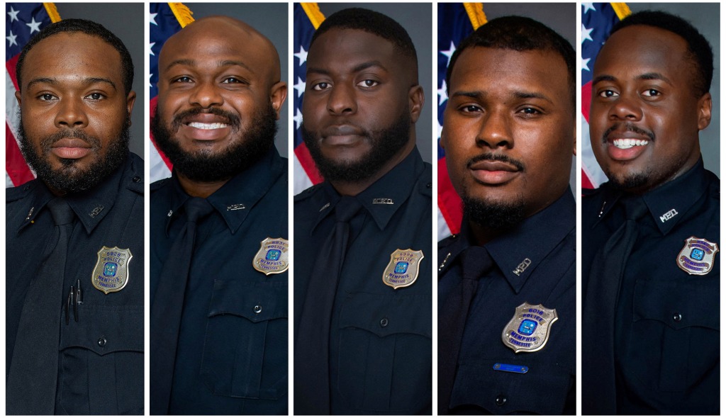 (L-R) Demetrius Haley, Desmond Mills, Jr., Emmitt Martin III, Justin Smith and Tadarrius Bean were fired for their roles in the arrest.
