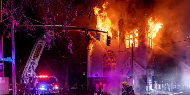 Old Portland Korean Church seen in flames.