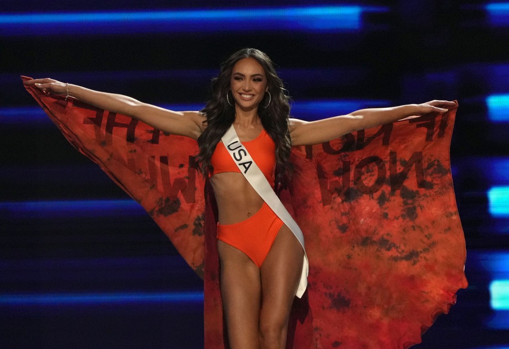 NEW ORLEANS, LOUISIANA - JANUARY 11: Miss USA, R'bonney Gabriel walks onstage during The 71st Miss Universe Competition Preliminary Competition at New Orleans Morial Convention Center on January 11, 2023 in New Orleans, Louisiana. (Photo by Josh Brasted/Getty Images) The 71st Miss Universe Competition - Preliminary Competition