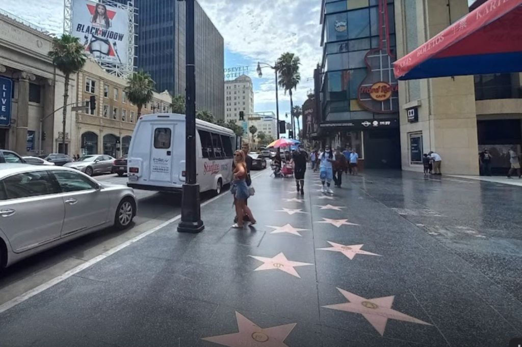 A section from the Walk Of Fame in Hollywood, California is shown in this photo. 