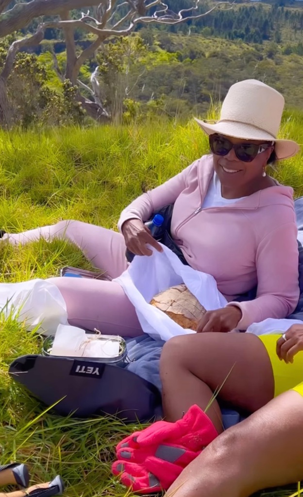 Winfrey concluded her gratitude hike with a massive loaf of bread, proclaiming her viral tagline "I love bread!"