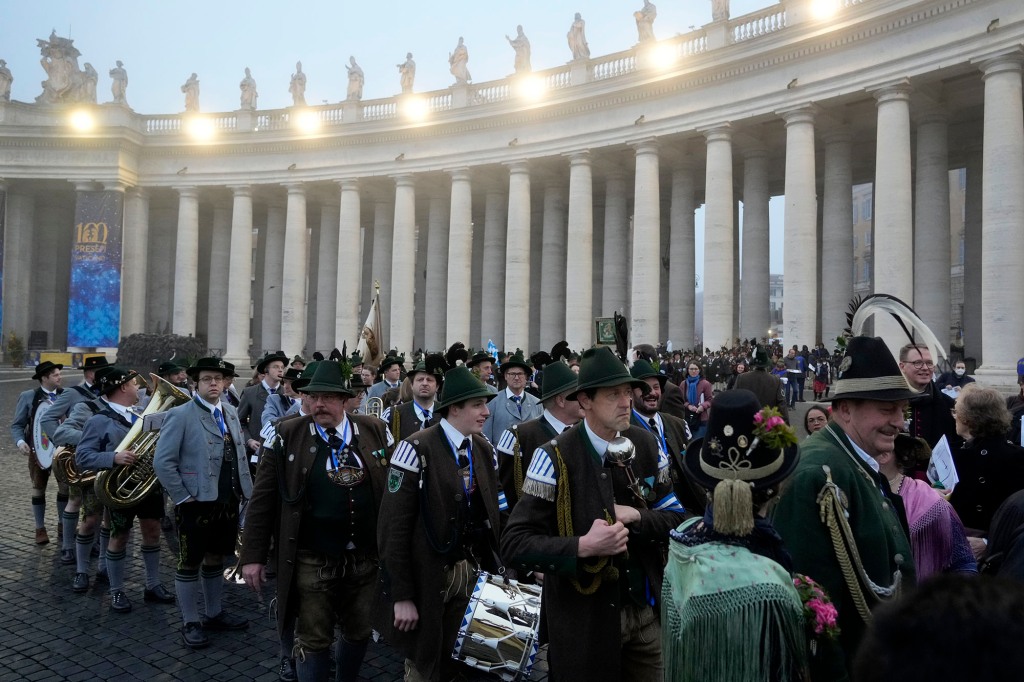 Musicians from Bavaria, Germany arrive into St. Peter's Square at the Vatican on Jan. 5, 2023.