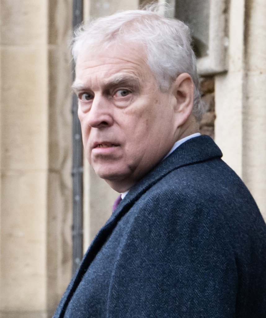 Prince Andrew looks over his shoulder during a Christmas Day service.