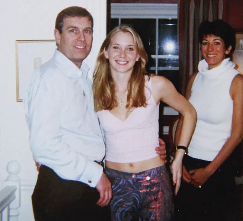 Photo of Prince Andrew, Virginia Giuffre, and Ghislaine Maxwell.