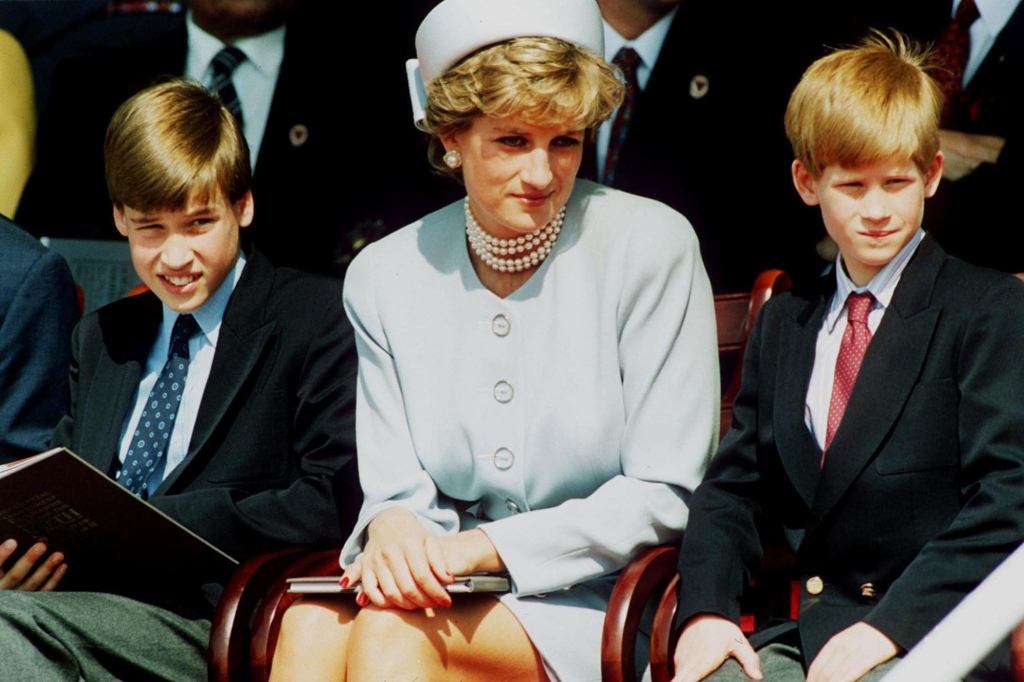 LONDON - MAY 7: (FILE PHOTO) Princess Diana, Princess of Wales with her sons Prince William and Prince Harry attend the Heads of State VE Remembrance Service in Hyde Park on May 7, 1995 in London, England.   (Photo by Anwar Hussein/Getty Images)