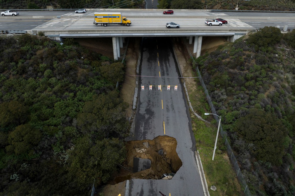 The road remains closed Wednesday as it is assessed for repair.