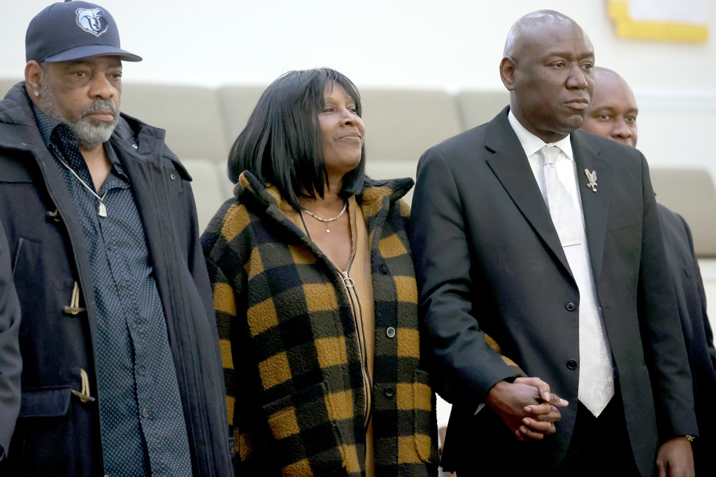 Tyre Nichols relatives appear with police brutality attorney Ben Crump, right.