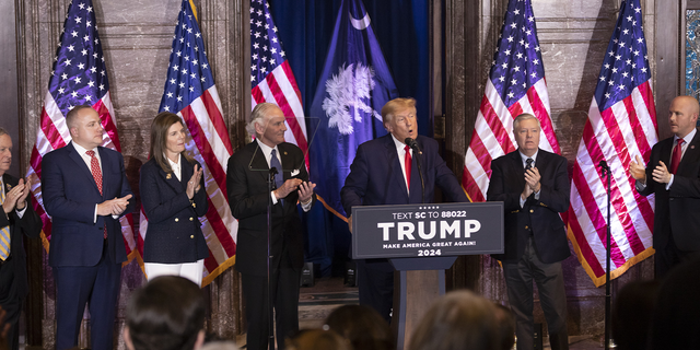 Former President Donald Trump speaks during a campaign event at the State House in Columbia, South Carolina on Saturday, Jan. 28, 2023.