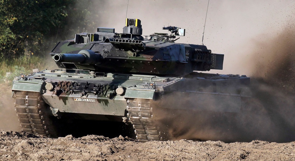 A Leopard 2 tank is pictured during a demonstration event.