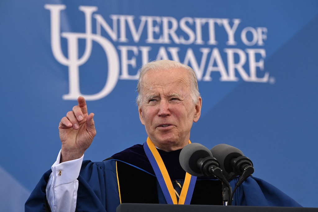 President Biden, speaking at the University of Delaware commencement on May 28, 2022, donated his Senate papers to the school. 