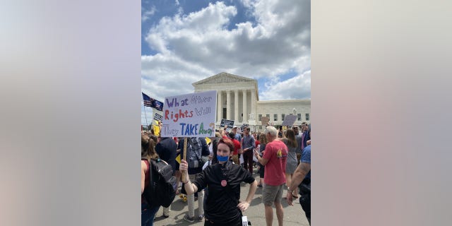 A pro-choice activists holds a sign reading, 'What other rights will they take away?'