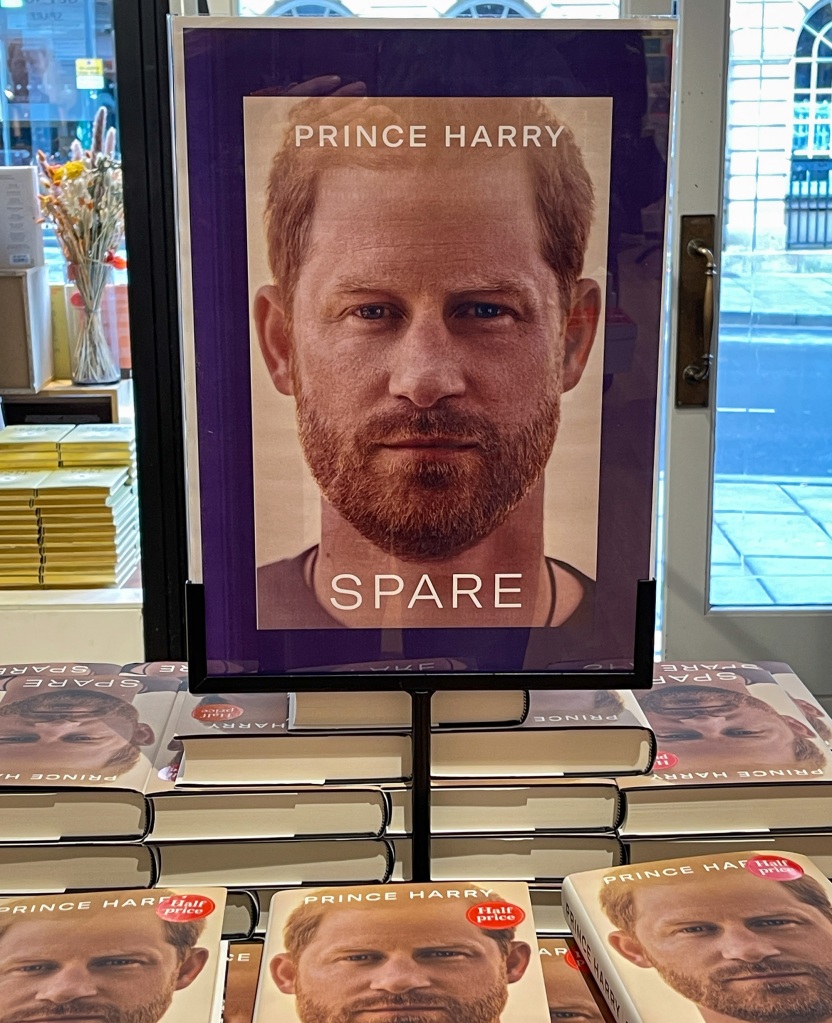 Prince Harry's book on display in a book store on January 22, 2023 in Bath, England.