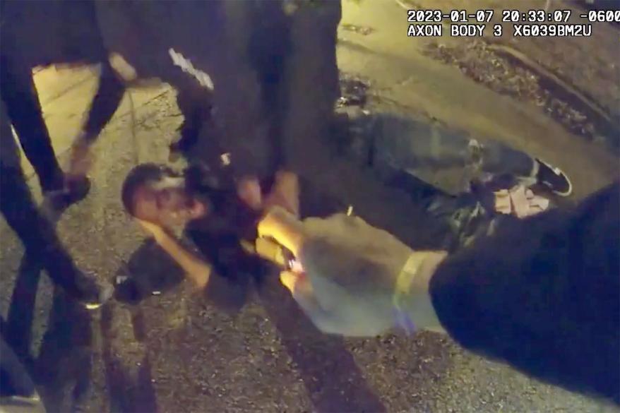 bodycam footage of Tyre Nichols arrest, as he is pepper sprayed while on the ground