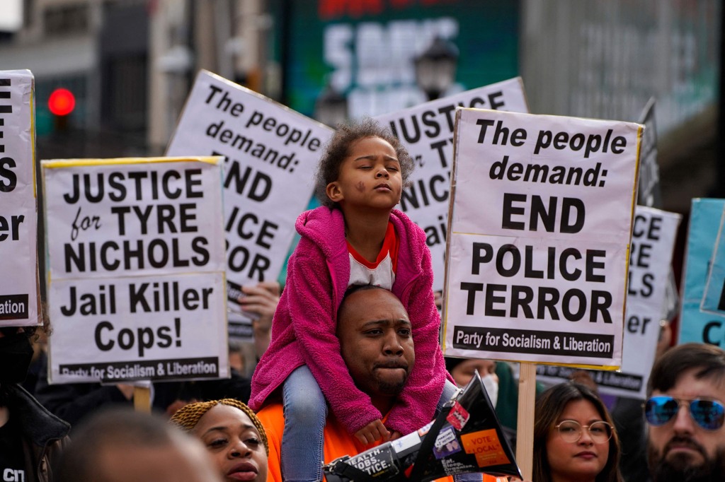 Protesters march in Atlanta, Georgia, in protest at Tyre Nichols' death.