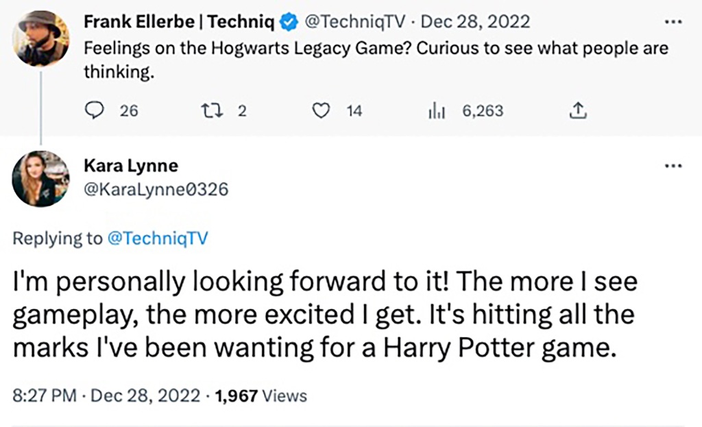 Kara Lynne's tweet about the "Harry Potter" game.
