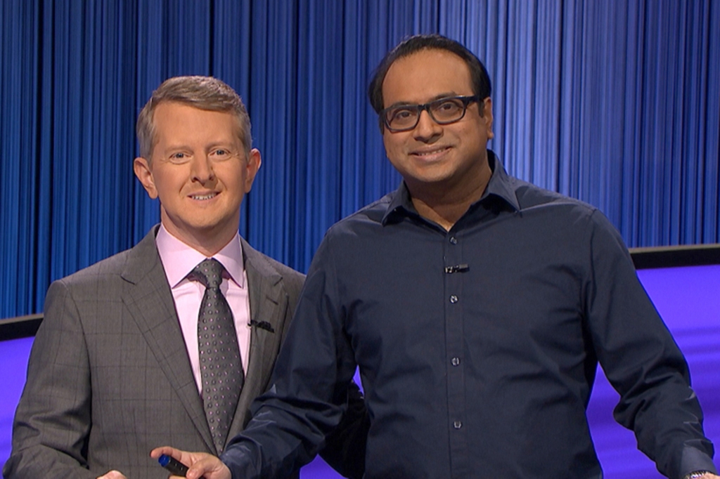 Vancouver resident Yogesh Raut, right, competed on "Jeopardy!" on Jan. 11-13 and Jan. 16, hosted by Ken Jennnings.