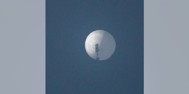 A balloon flies in the sky over Billings, Montana, in this picture obtained from social media. Chase Doak/via REUTERS