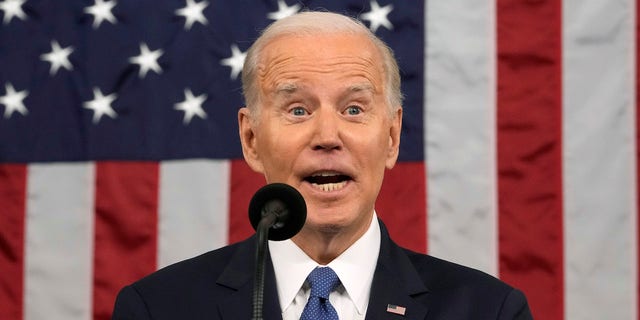 President Biden speaks during a State of the Union address at the US Capitol in Washington, D.C., on Tuesday, Feb. 7, 2023.