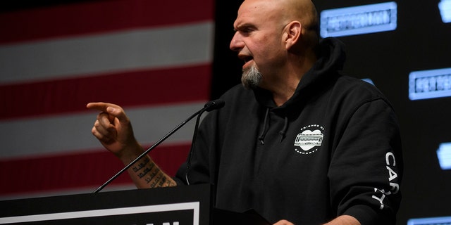 Democratic Senate candidate John Fetterman speaks to supporters during an election night party at Stage Nov. 9, 2022, in Pittsburgh.