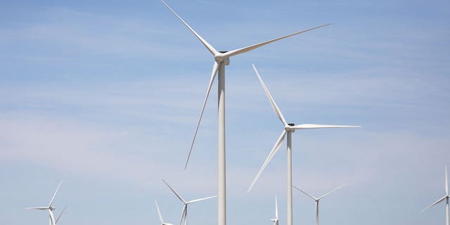 Wind turbines in Palm Springs, Calif. Many environmentalists want to transition from fossil fuels to renewable energy such wind and solar.