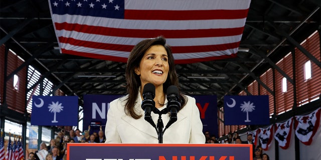 Former U.N. ambassador Nikki Haley greets people as she announces her run for the 2024 Republican presidential nomination at a campaign event in Charleston, South Carolina, on Wednesday.