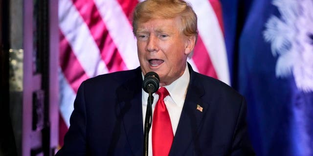 Former President Donald Trump speaks at a campaign event at the South Carolina Statehouse, Jan. 28, 2023, in Columbia.