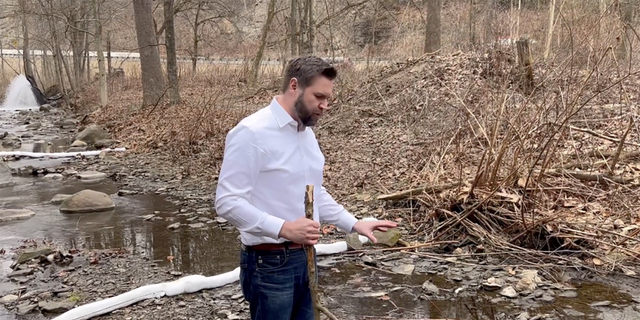 Sen. J.D. Vance visits East Palestine, Ohio after toxic train derailment. 