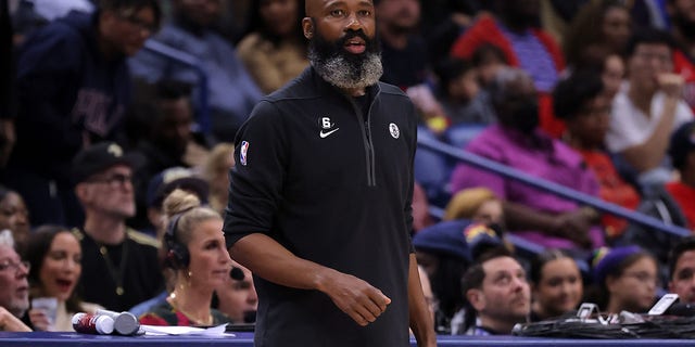 Head coach Jacque Vaughn of the Brooklyn Nets reacts during the second half against the New Orleans Pelicans at the Smoothie King Center Jan. 6, 2023, in New Orleans.